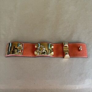 Hermes Collier De Chien Leather Gold Orange Bracelet Small